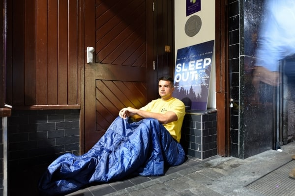 Cian Kelleher, Connacht Rugby player, launching Galway Simon's Sleep Out for Simon 2018. Image by Boyd Challenger